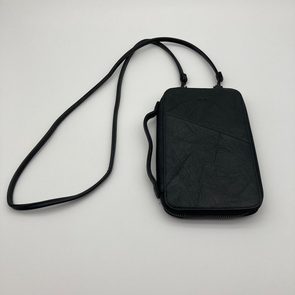 S-Q Rhona Black Zip Around Crossbody Passport Pouch Travel Purse Wallet
